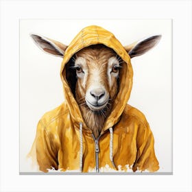 Watercolour Cartoon Chamois In A Hoodie 2 Canvas Print