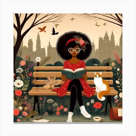 Afro Girl Reading In Park Canvas Print