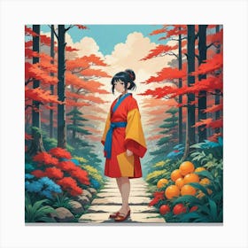 Asian Girl In The Forest Canvas Print