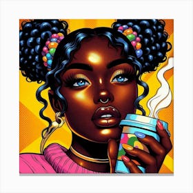 Pop Girl Drinking Coffee Canvas Print