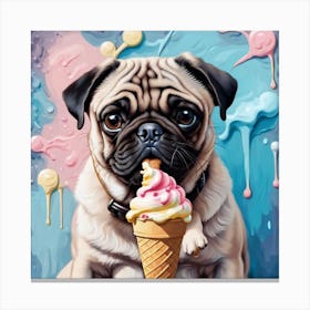 Pug With Ice Cream Canvas Print