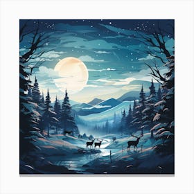 Winter Landscape With Deer for Christmas Canvas Print