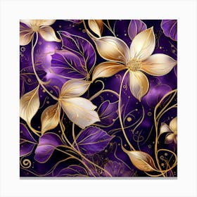 Gold And Purple Floral Pattern Canvas Print