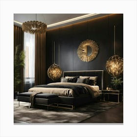 A High End Luxury Bedroom With Black Décor (4) Canvas Print