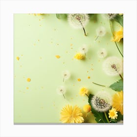 Dandelion Flowers On Green Background 1 Canvas Print