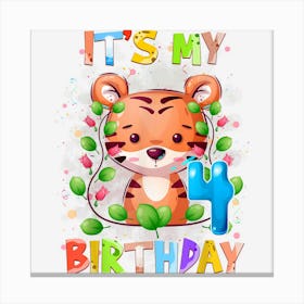 Kids 4th Birthday Cute Tiger 4 Years Old Boys Girlsns Canvas Print