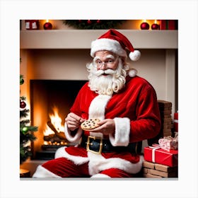 Santa Claus Sitting In Front Of The Fireplace Canvas Print