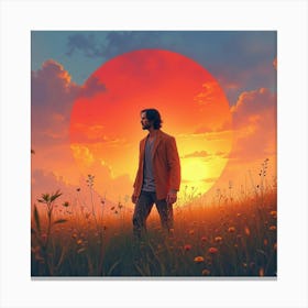 Keanu Reeves In A Vibrant Watercolor Sunrise Over A Peaceful Meadow Canvas Print