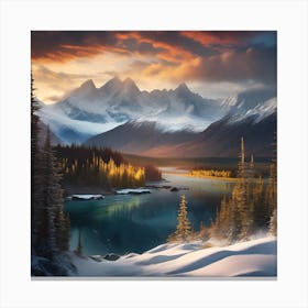 Sunset Over Lake Canvas Print