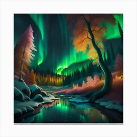 Aurora Borealis Night River Canvas Print