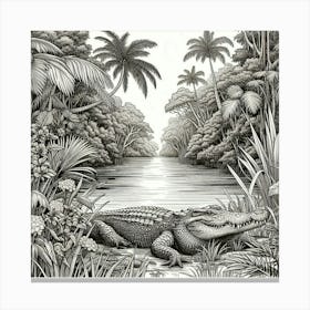 A crocodile in jungle mangrove 3 Canvas Print