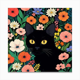 Black Cat In Flowers 4 Canvas Print