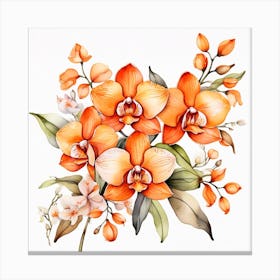 Pattern with orange Orchid flowers 1 Canvas Print