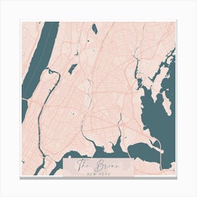 The Bronx New York Pink and Blue Cute Script Street Map 1 Canvas Print