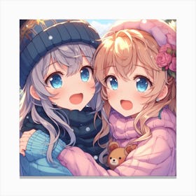 Two Anime Girls Hugging 2 Canvas Print