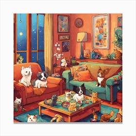 Cats In The Living Room 1 Canvas Print