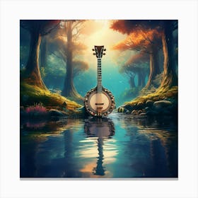 Firefly Banjo, Water, Enchanted, Forest, Kaleidoscope, Colors, Magical, Nature, Music, Instrument, F (27) Canvas Print