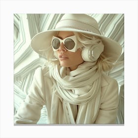 White Woman With Headphones Canvas Print