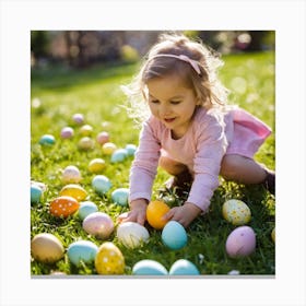 Little Girl Playing With Easter Eggs Canvas Print