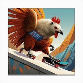 Rooster On Skateboard 1 Canvas Print