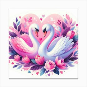 Pair of swan with love 1 Canvas Print