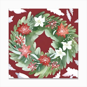 Christmas Wreath Wall Art Burgundy Background Botanical Style #1 Canvas Print