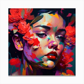 Beauty Adorned With Flowers Abstract Portrait Canvas Print