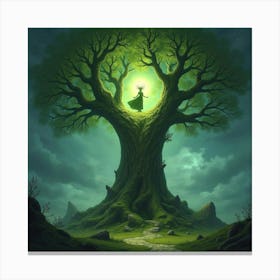 A Powerful Guardian Spirit Emerging From A Sacred, Ancient Tree 1 Canvas Print