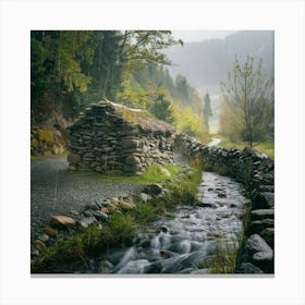 Stone House In The Rain Canvas Print