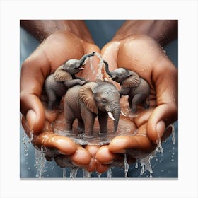 Elephants In Water 3 Canvas Print