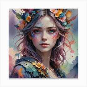 Girl With Flowers 5 Canvas Print