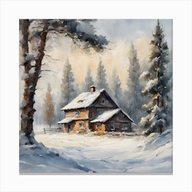 Winter Farmhouse in Snow Canvas Print