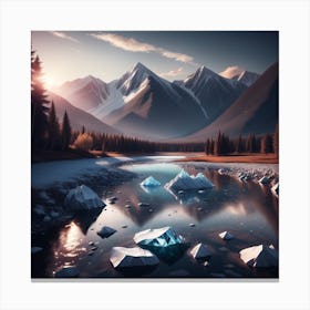 Icebergs In The River Canvas Print