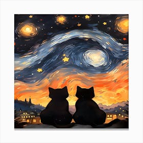 Starry Night Cats Canvas Print