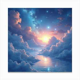 Serene Cosmic Watercolor Scene With Gentle Light 1 Canvas Print