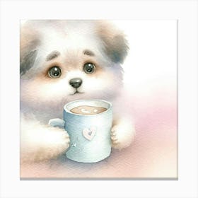 Cute Puppy With A Cup Of Coffee 1 Canvas Print