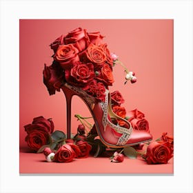 High Heel Shoe With Roses. Valentine'S Day Canvas Print