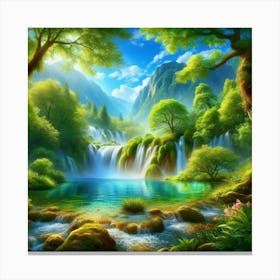 Waterfall In The Forest 48 Canvas Print