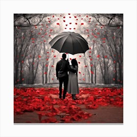 Couple Holding Umbrella In The Forest Canvas Print
