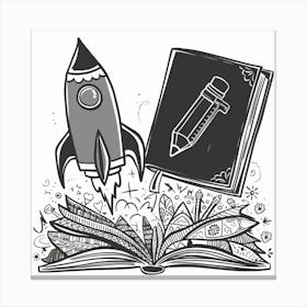 Illustration Of A Book And Rocket Canvas Print