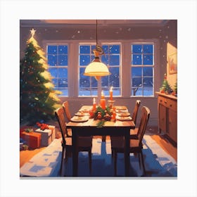 Decorated Christmas Table In Living Room Acrylic Painting Trending On Pixiv Fanbox Palette Knife Canvas Print