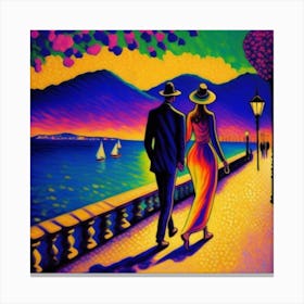 Couple Walking By The Sea Canvas Print