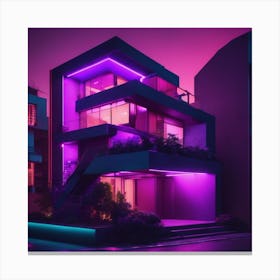 Purple House At Night Canvas Print