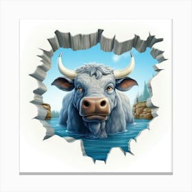 Bull In The Water Canvas Print