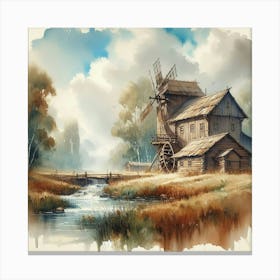 Watercolor Of A Windmill 1 Canvas Print