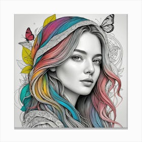 Portrait Of A Girl With Colorful Hair Canvas Print