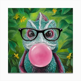 Chameleons With Big Bubblegum And Glasses Animal Art 4 Canvas Print