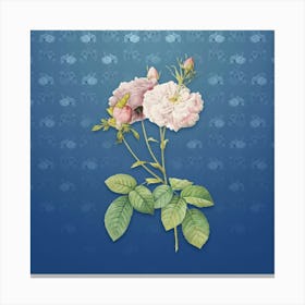 Vintage Damask Rose Botanical on Bahama Blue Pattern n.0660 Canvas Print