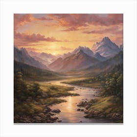 Sunset Over The River Canvas Print