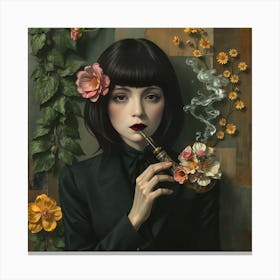 Stunning Woman Smokes A Pipe of Flowers Canvas Print